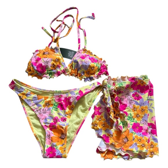 Wild Fable Floral Bikini Set - Pink, Yellow, Orange - Picture 1 of 8